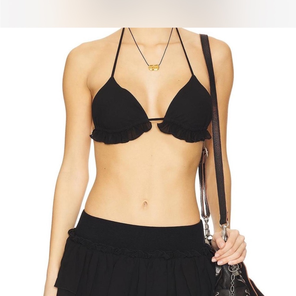 Black Ruffle Triangle Bikini set - Women Swim